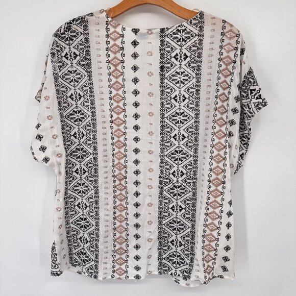 Blue Rain Womens Boho Top size medium Black White & Brown embroidered - Picture 11 of 11